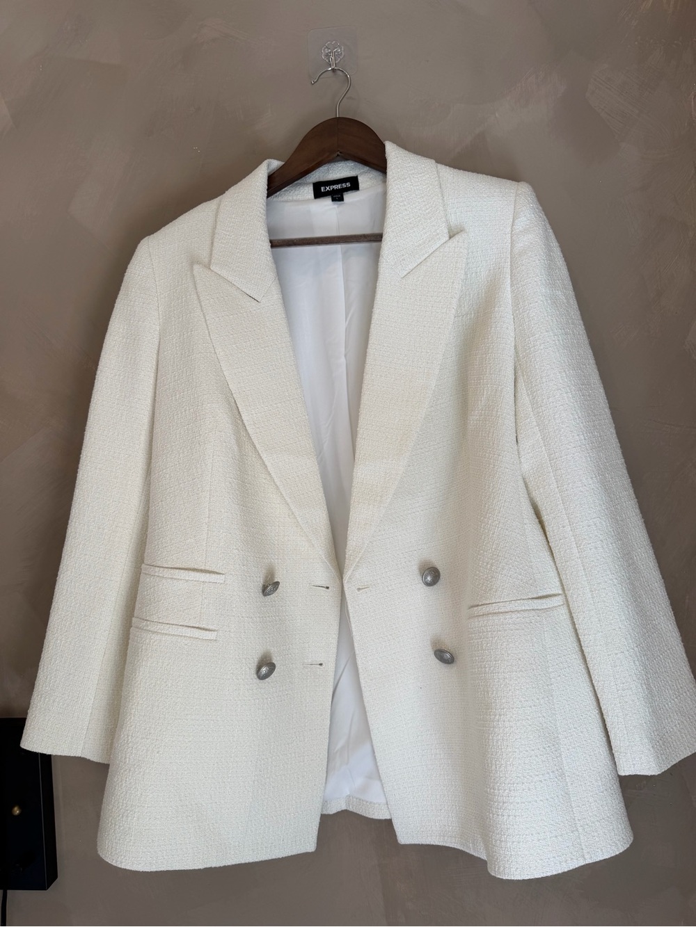 Express Women's Off-White Double-Breasted Textured Blazer